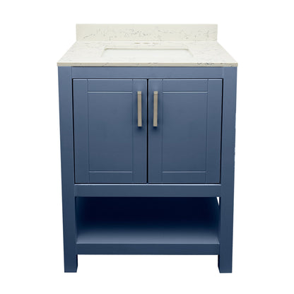 Ella's Bubbles Taos 25" Navy Blue Bathroom Vanity With Lyra White Quartz Stone Top With Backsplash and Sink
