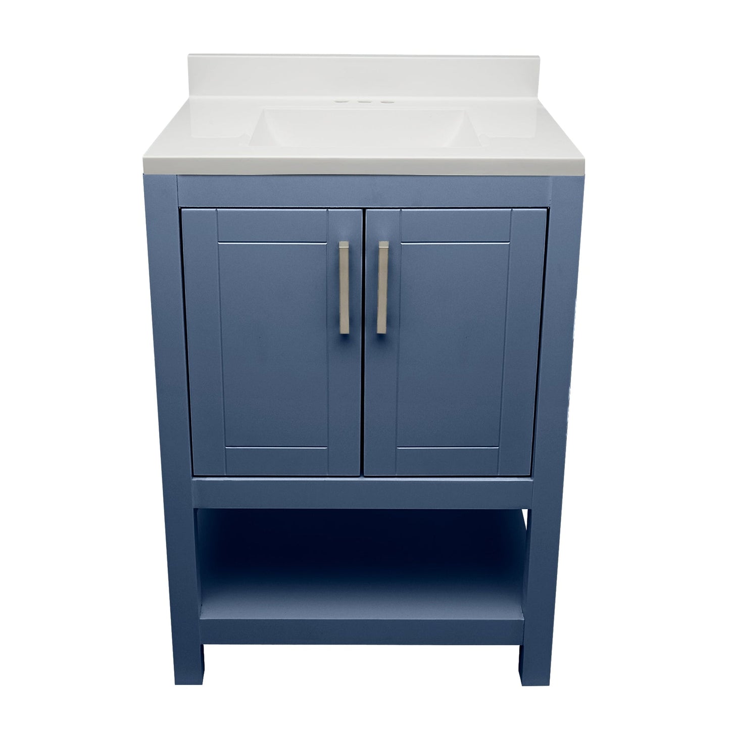 Ella's Bubbles Taos 25" Navy Blue Bathroom Vanity With White Cultured Marble Top With White Backsplash and Sink