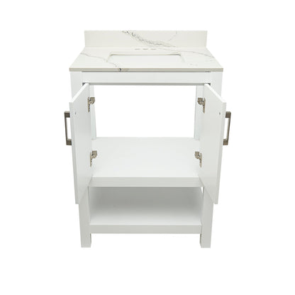 Ella's Bubbles Taos 25" White Bathroom Vanity With Calacatta White Quartz Stone Top With Backsplash and Sink