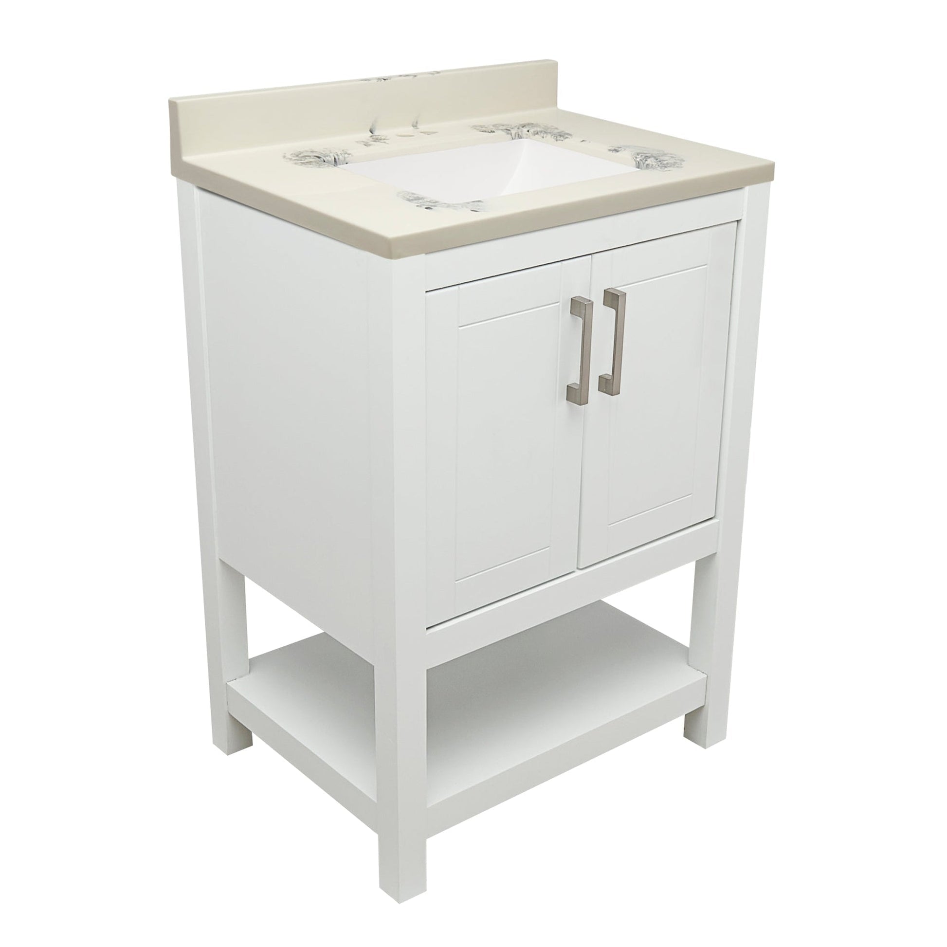 Ella's Bubbles Taos 25" White Bathroom Vanity With Carrara White Cultured Marble Top With Backsplash and Sink