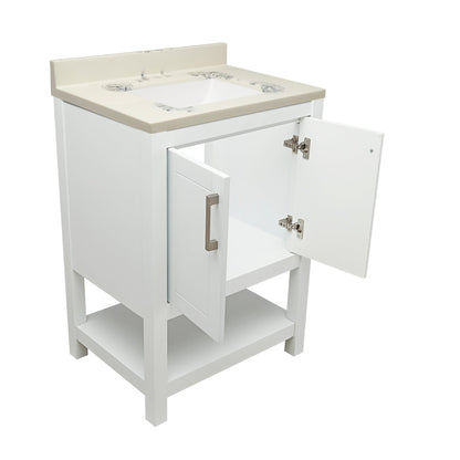 Ella's Bubbles Taos 25" White Bathroom Vanity With Carrara White Cultured Marble Top With Backsplash and Sink