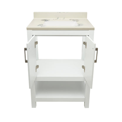 Ella's Bubbles Taos 25" White Bathroom Vanity With Carrara White Cultured Marble Top With Backsplash and Sink