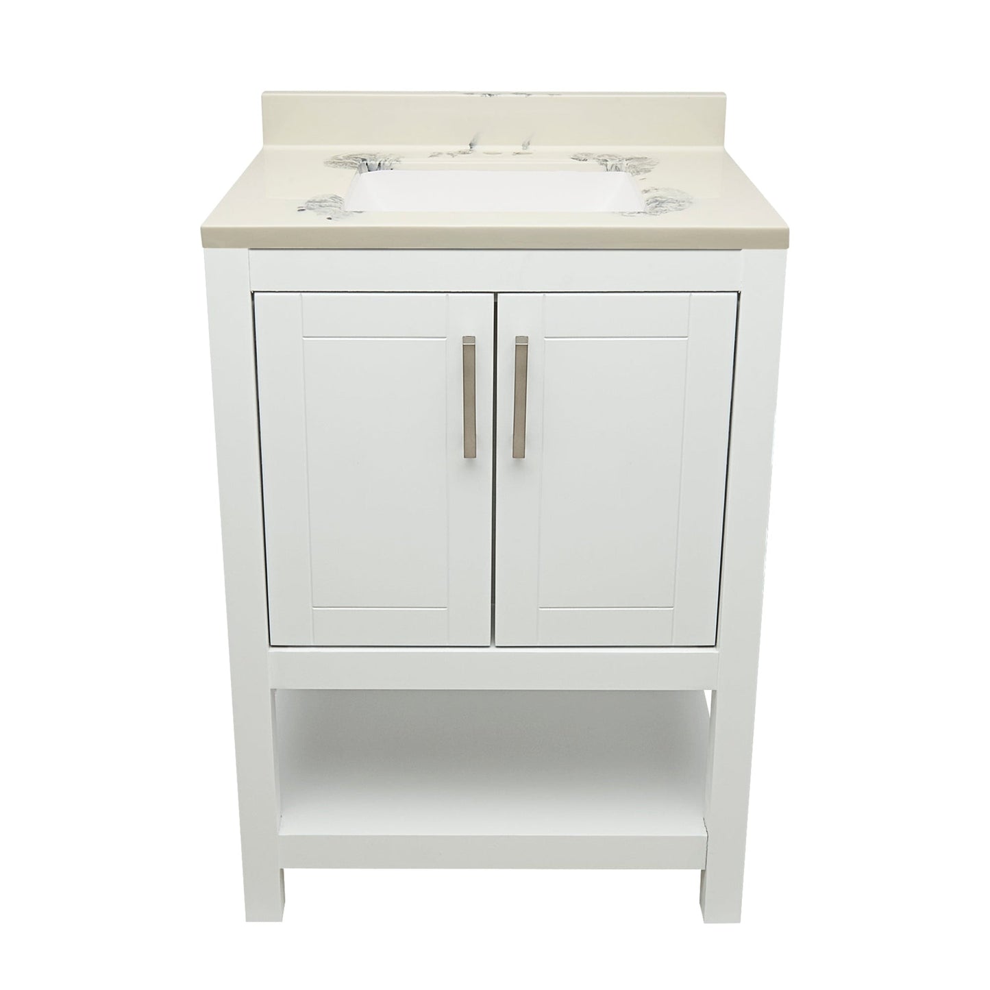Ella's Bubbles Taos 25" White Bathroom Vanity With Carrara White Cultured Marble Top With Backsplash and Sink