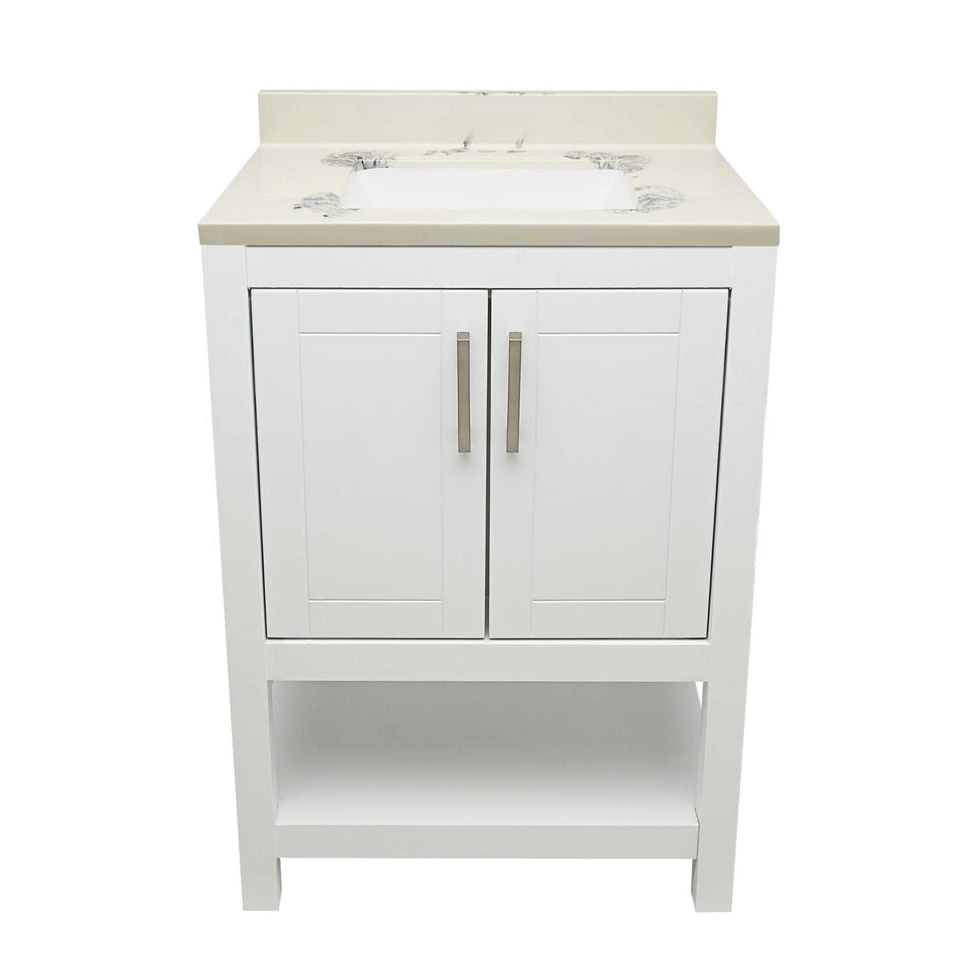 Ella's Bubbles Taos 25" White Bathroom Vanity With Carrara White Cultured Marble Top With Backsplash and Sink