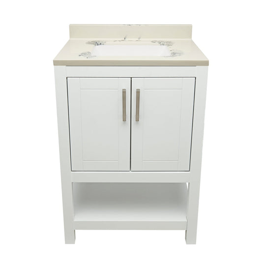 Ella's Bubbles Taos 25" White Bathroom Vanity With Carrara White Cultured Marble Top With Backsplash and Sink