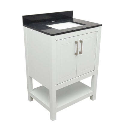 Ella's Bubbles Taos 25" White Bathroom Vanity With Galaxy Black Quartz Stone Top With Backsplash and Sink