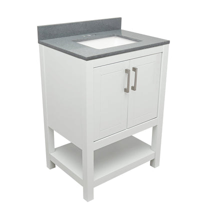 Ella's Bubbles Taos 25" White Bathroom Vanity With Galaxy Gray Quartz Stone Top With Backsplash and Sink