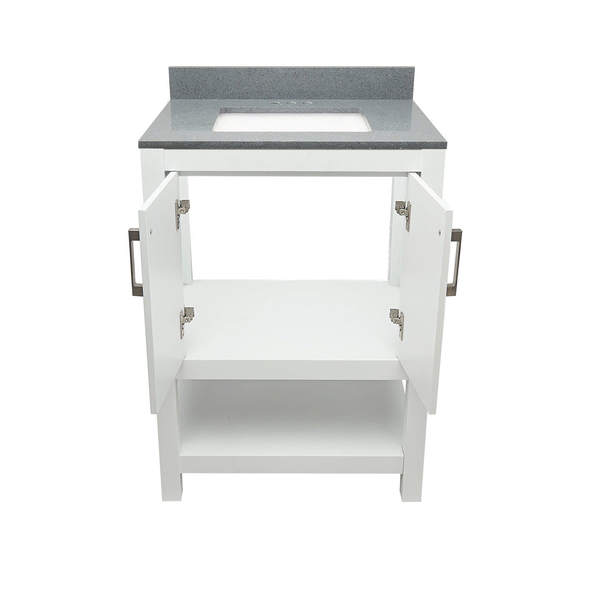 Ella's Bubbles Taos 25" White Bathroom Vanity With Galaxy Gray Quartz Stone Top With Backsplash and Sink