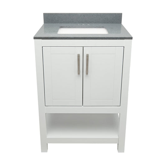 Ella's Bubbles Taos 25" White Bathroom Vanity With Galaxy Gray Quartz Stone Top With Backsplash and Sink