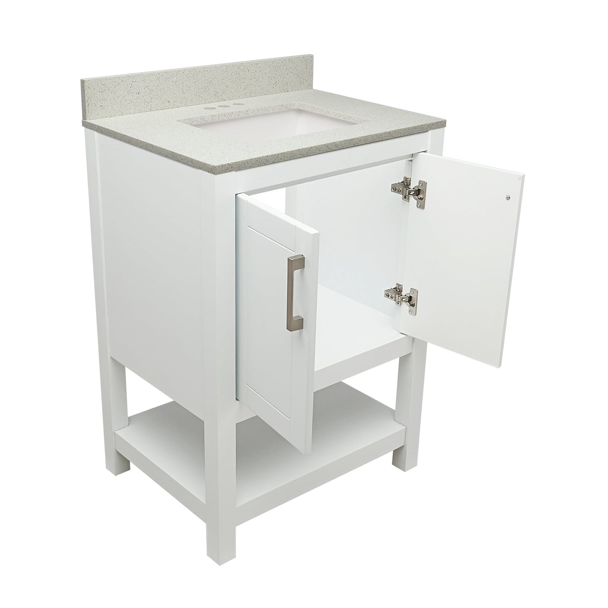 Ella's Bubbles Taos 25" White Bathroom Vanity With Galaxy White Quartz Stone Top With Backsplash and Sink