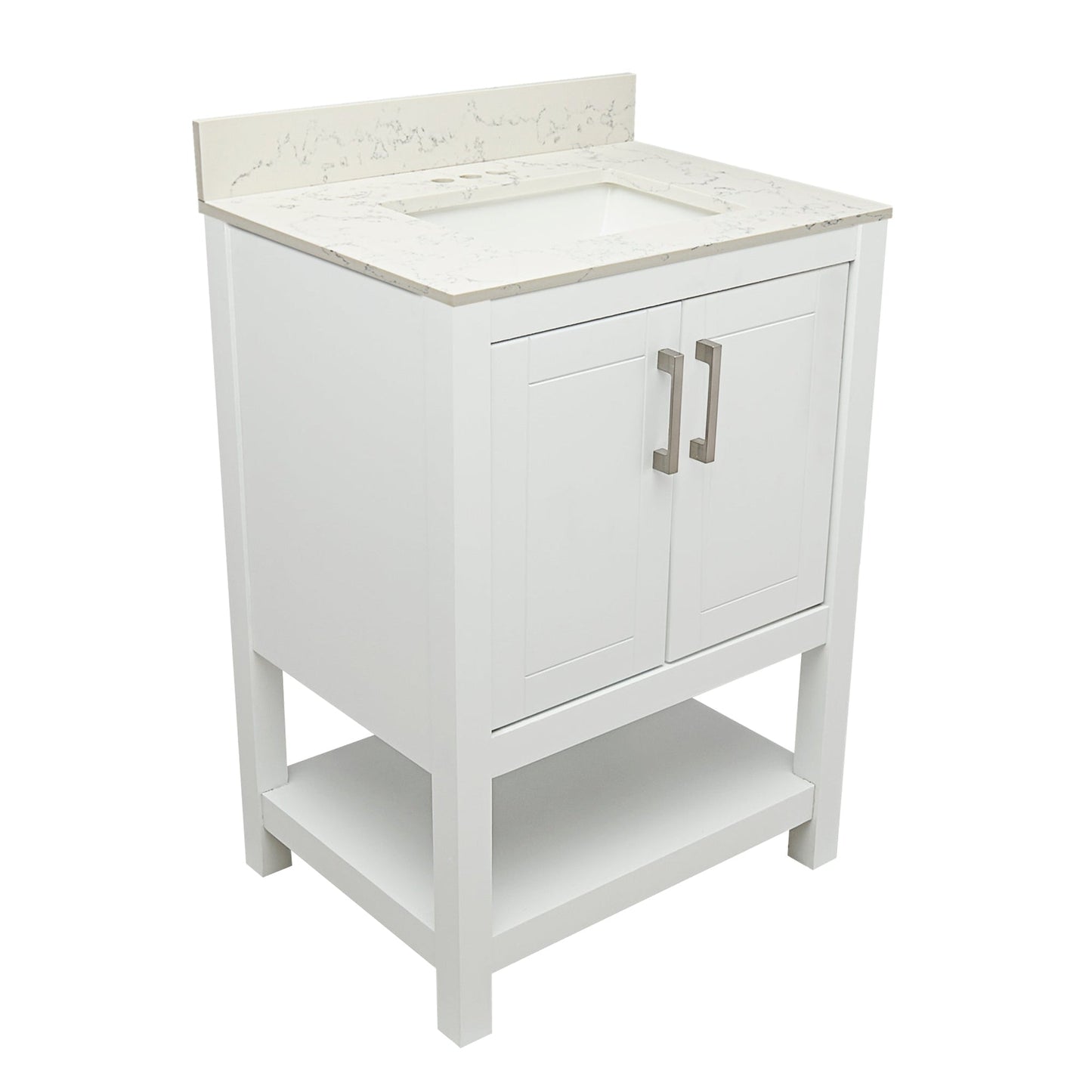 Ella's Bubbles Taos 25" White Bathroom Vanity With Lyra White Quartz Stone Top With Backsplash and Sink