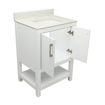 Ella's Bubbles Taos 25" White Bathroom Vanity With Lyra White Quartz Stone Top With Backsplash and Sink