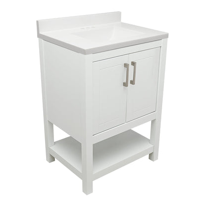 Ella's Bubbles Taos 25" White Bathroom Vanity With White Cultured Marble Top With White Backsplash and Sink