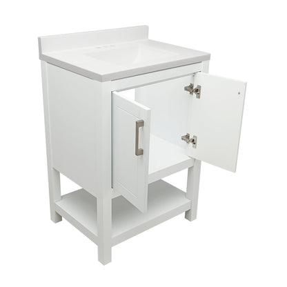 Ella's Bubbles Taos 25" White Bathroom Vanity With White Cultured Marble Top With White Backsplash and Sink