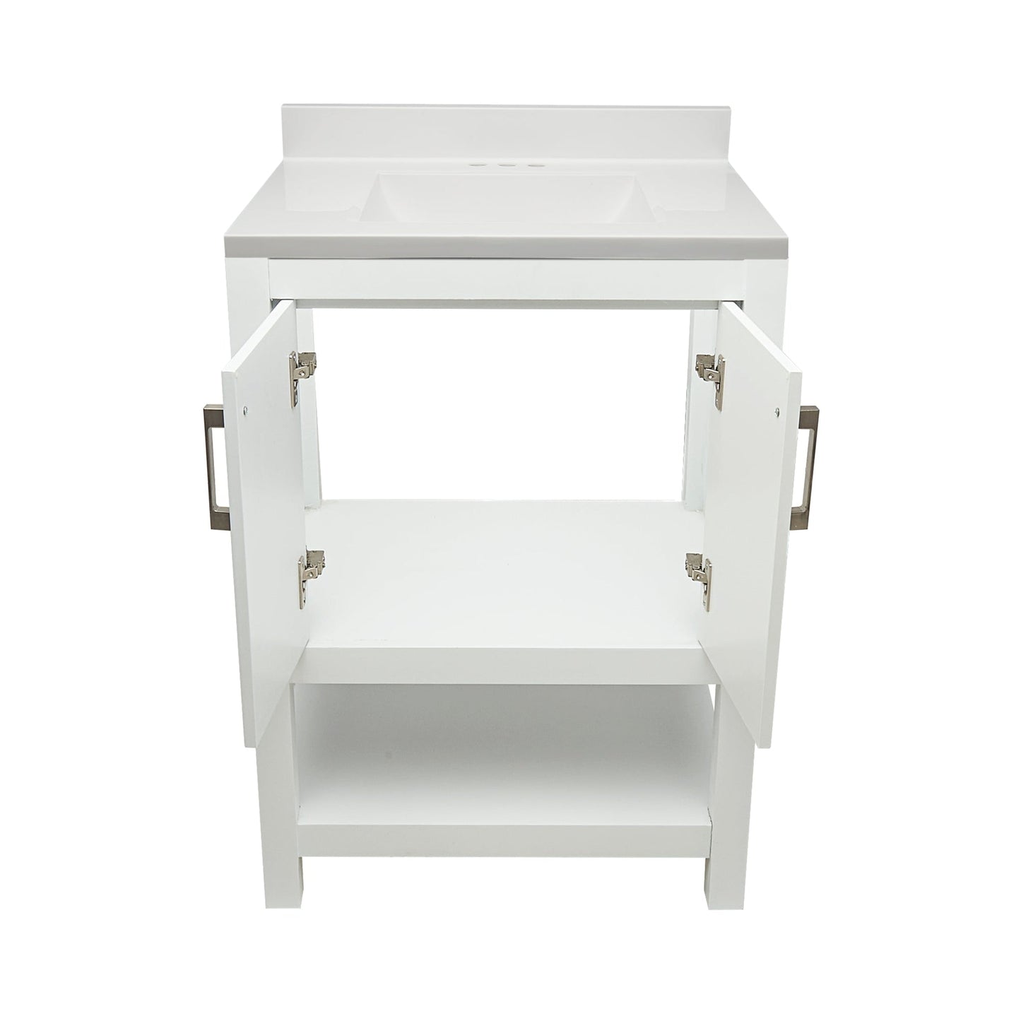 Ella's Bubbles Taos 25" White Bathroom Vanity With White Cultured Marble Top With White Backsplash and Sink