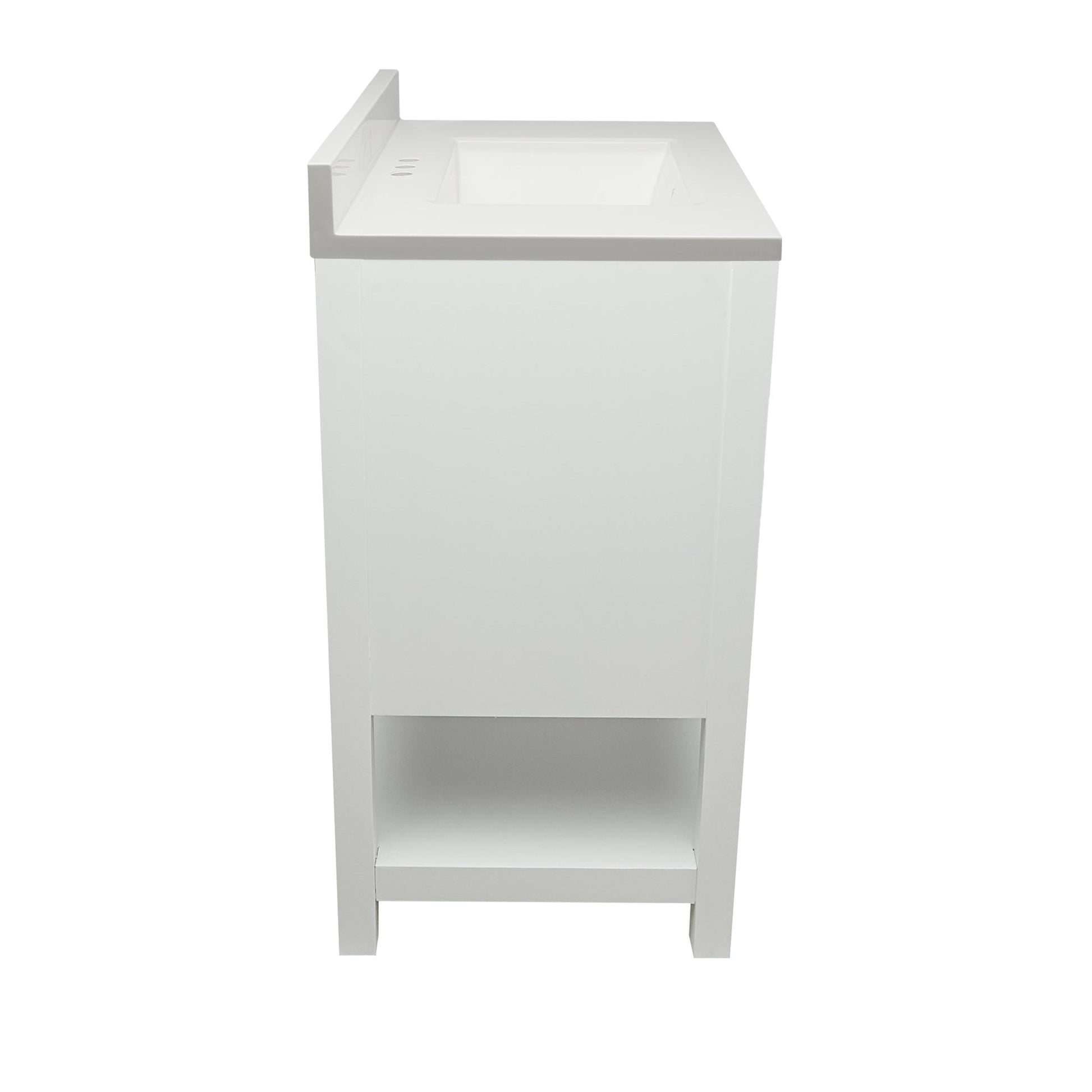 Ella's Bubbles Taos 25" White Bathroom Vanity With White Cultured Marble Top With White Backsplash and Sink