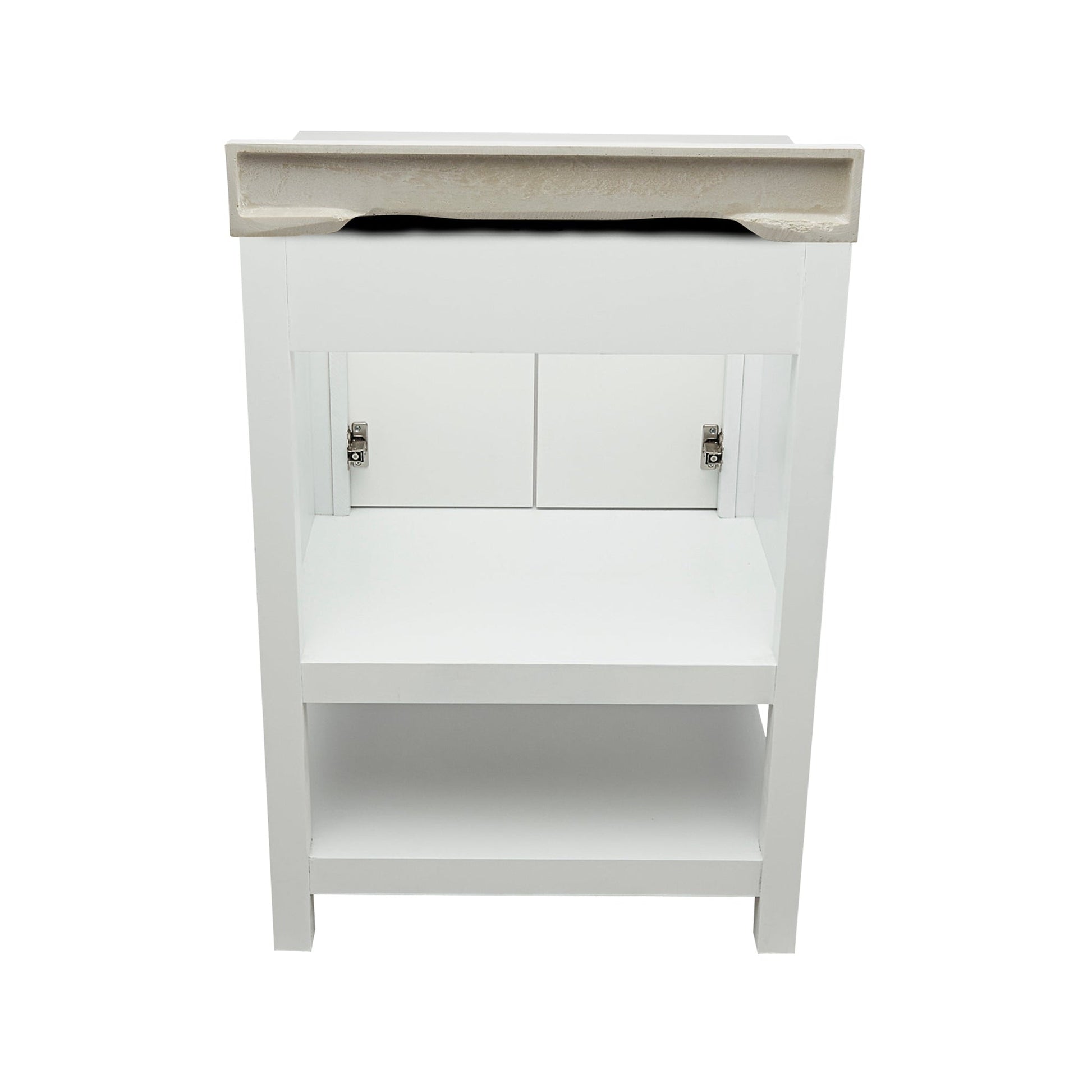 Ella's Bubbles Taos 25" White Bathroom Vanity With White Cultured Marble Top With White Backsplash and Sink