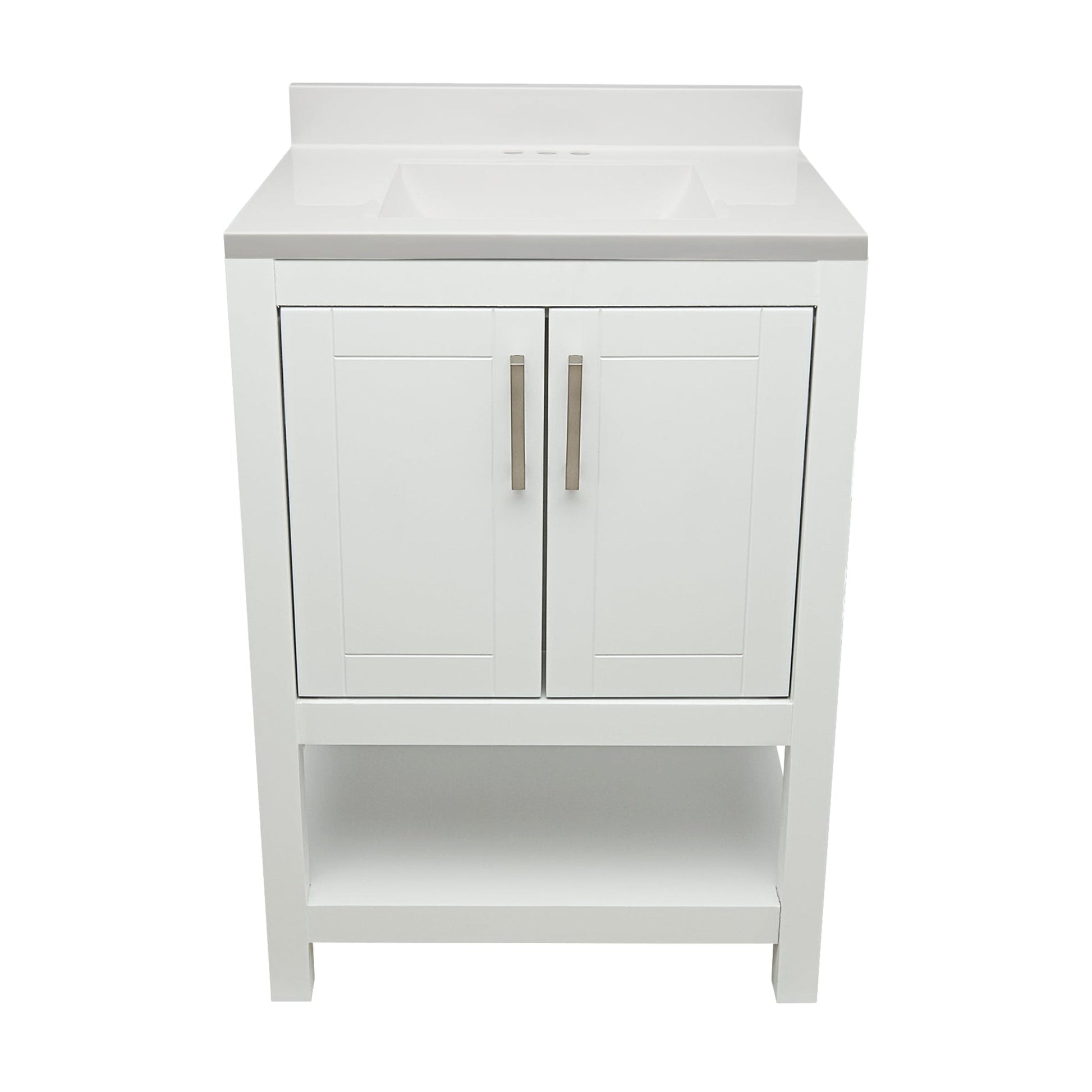 Ella's Bubbles Taos 25" White Bathroom Vanity With White Cultured Marble Top With White Backsplash and Sink