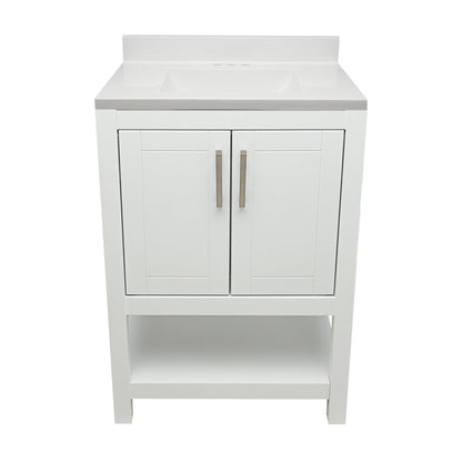 Ella's Bubbles Taos 25" White Bathroom Vanity With White Cultured Marble Top With White Backsplash and Sink