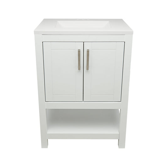 Ella's Bubbles Taos 25" White Bathroom Vanity With White Cultured Marble Top and Sink