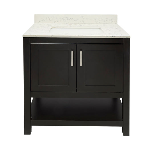 Ella's Bubbles Taos 31" Espresso Bathroom Vanity With Lyra White Quartz Stone Top With Backsplash and Sink