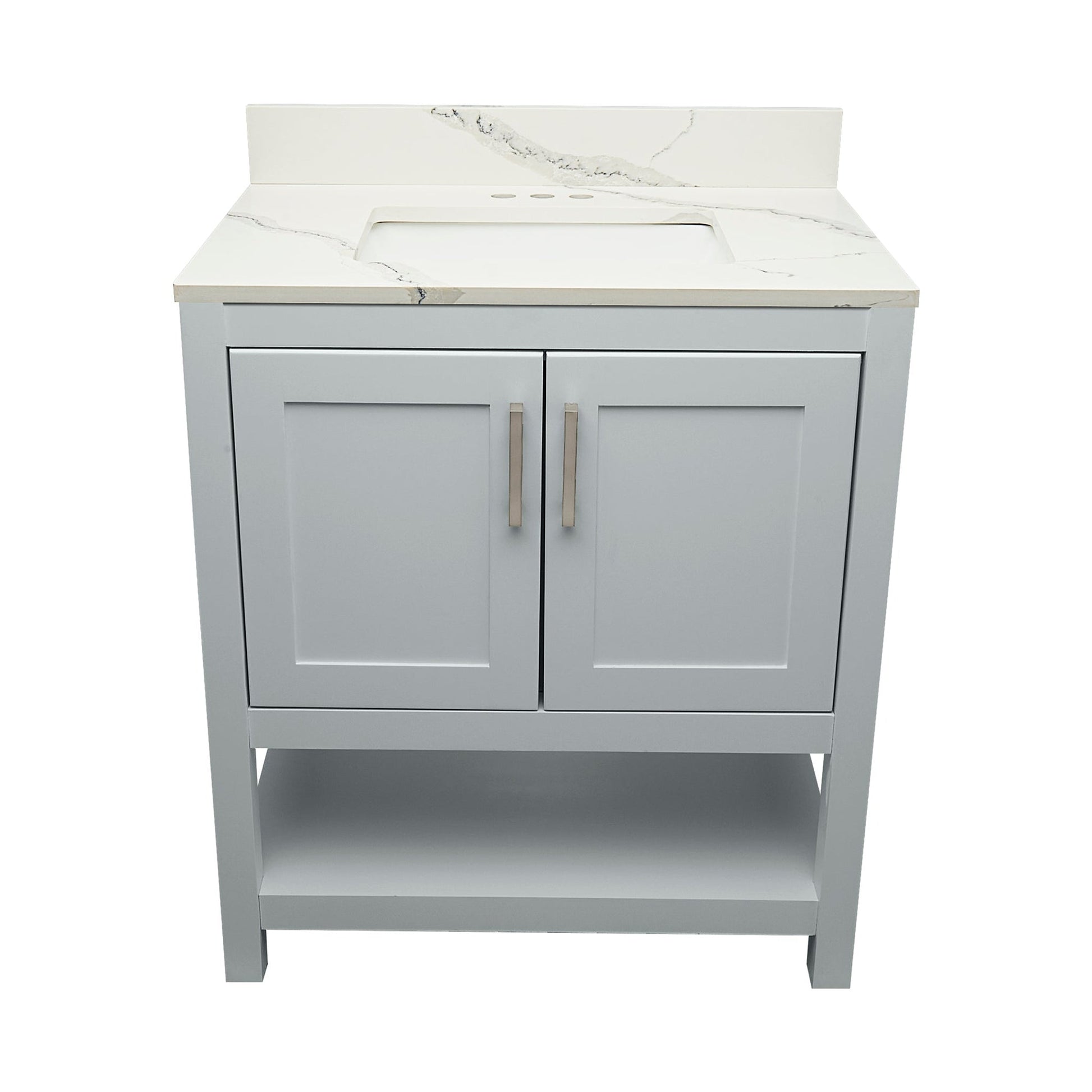 Ella's Bubbles Taos 31" Gray Bathroom Vanity With Calacatta White Quartz Stone Top With Backsplash and Sink