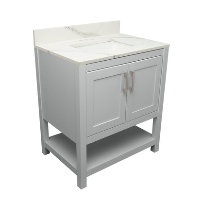 Ella's Bubbles Taos 31" Gray Bathroom Vanity With Calacatta White Quartz Stone Top With Backsplash and Sink