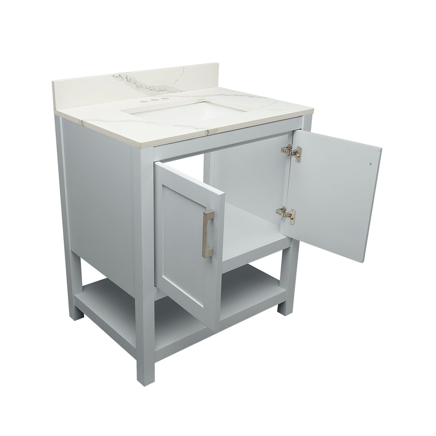 Ella's Bubbles Taos 31" Gray Bathroom Vanity With Calacatta White Quartz Stone Top With Backsplash and Sink