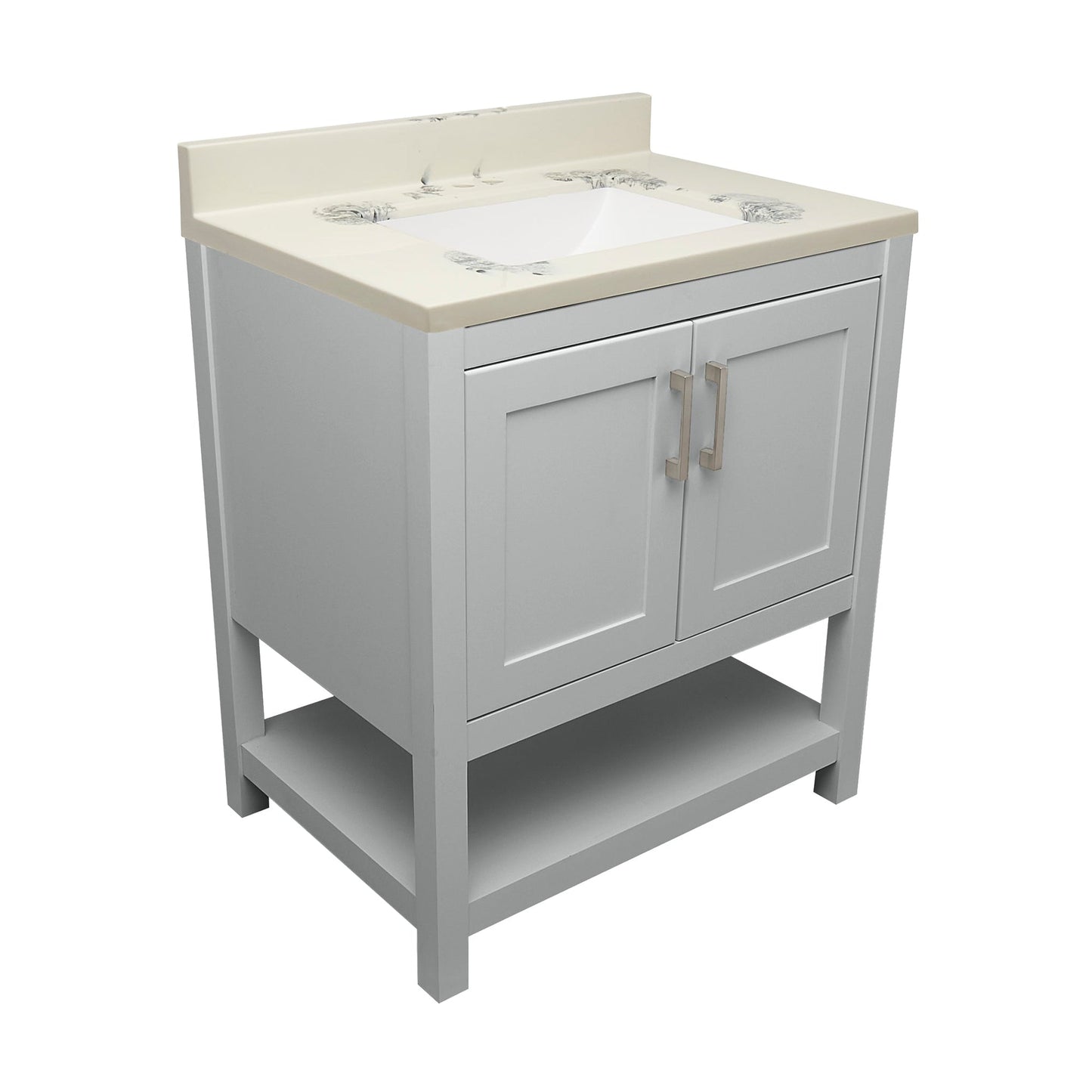 Ella's Bubbles Taos 31" Gray Bathroom Vanity With Carrara White Cultured Marble Top With Backsplash and Sink