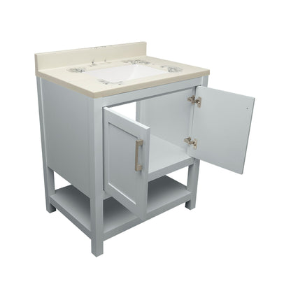 Ella's Bubbles Taos 31" Gray Bathroom Vanity With Carrara White Cultured Marble Top With Backsplash and Sink