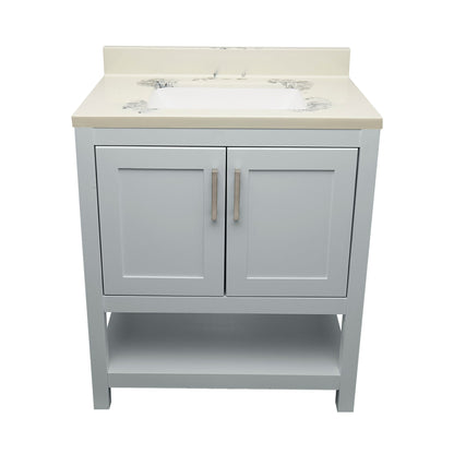 Ella's Bubbles Taos 31" Gray Bathroom Vanity With Carrara White Cultured Marble Top With Backsplash and Sink