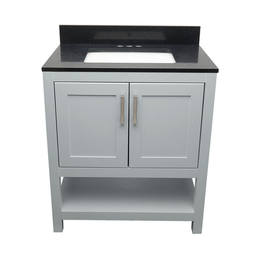 Ella's Bubbles Taos 31" Gray Bathroom Vanity With Galaxy Black Quartz Stone Top With Backsplash and Sink