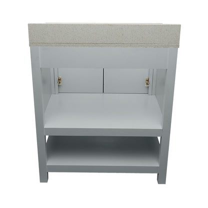 Ella's Bubbles Taos 31" Gray Bathroom Vanity With Galaxy White Quartz Stone Top With Backsplash and Sink