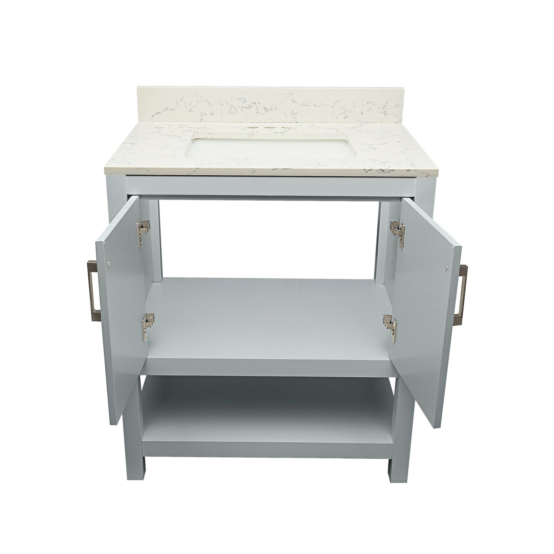 Ella's Bubbles Taos 31" Gray Bathroom Vanity With Lyra White Quartz Stone Top With Backsplash and Sink