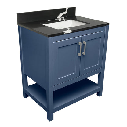 Ella's Bubbles Taos 31" Navy Blue Bathroom Vanity With Calacatta Black Quartz Stone Top With Backsplash and Sink