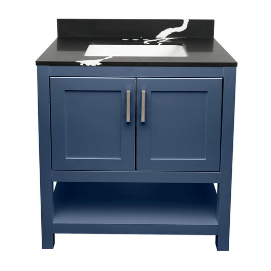 Ella's Bubbles Taos 31" Navy Blue Bathroom Vanity With Calacatta Black Quartz Stone Top With Backsplash and Sink