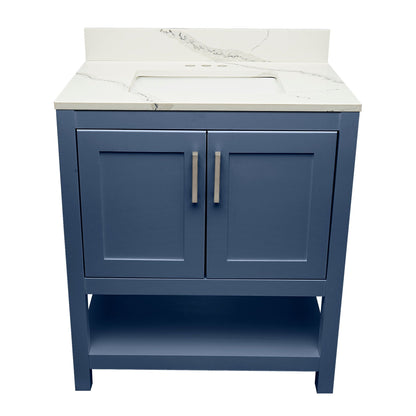Ella's Bubbles Taos 31" Navy Blue Bathroom Vanity With Calacatta White Quartz Stone Top With Backsplash and Sink