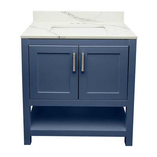 Ella's Bubbles Taos 31" Navy Blue Bathroom Vanity With Calacatta White Quartz Stone Top With Backsplash and Sink