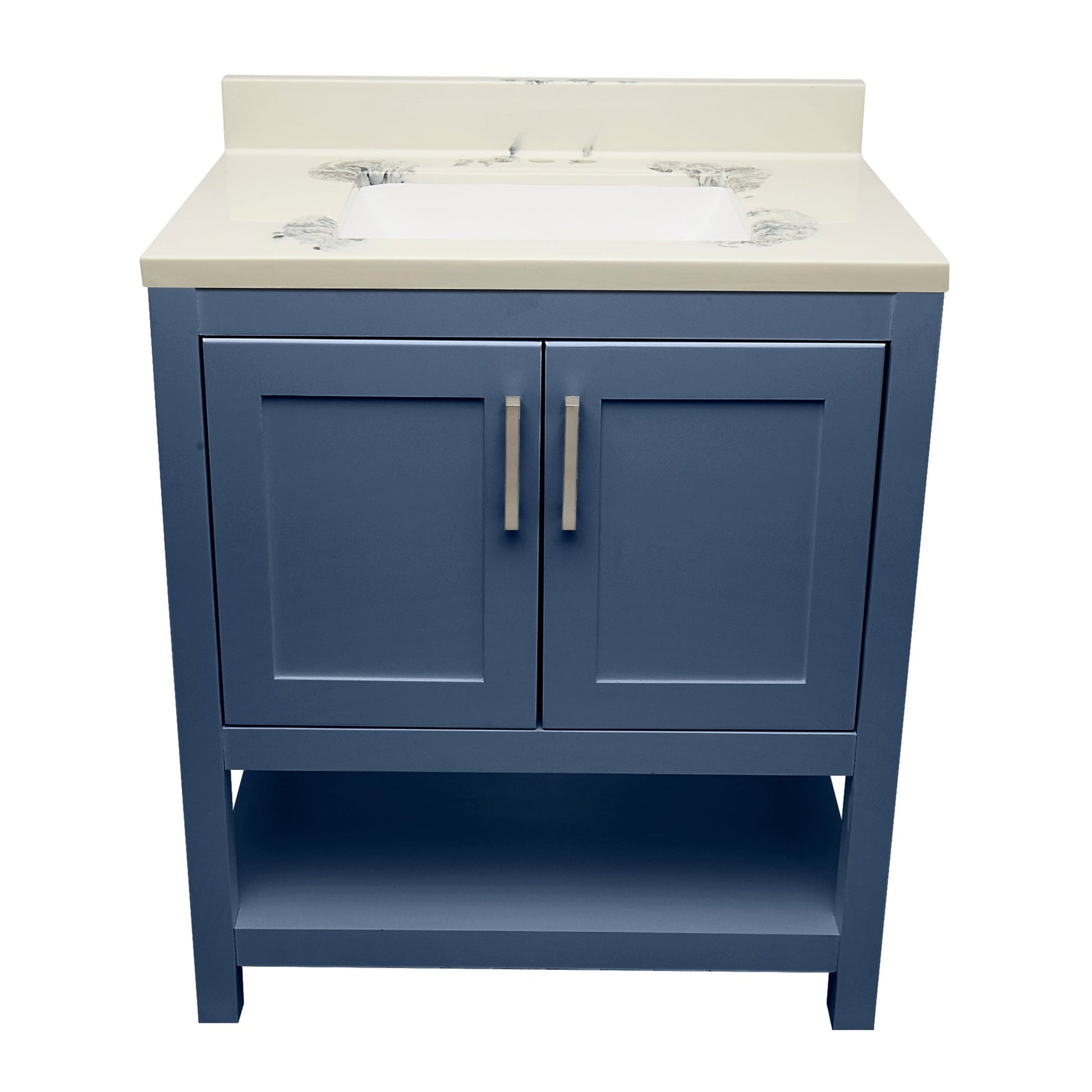 Ella's Bubbles Taos 31" Navy Blue Bathroom Vanity With Carrara White Cultured Marble Top With Backsplash and Sink