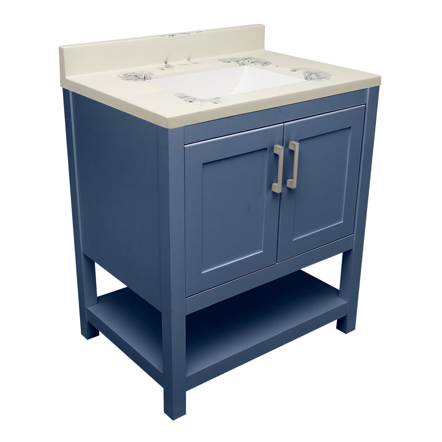 Ella's Bubbles Taos 31" Navy Blue Bathroom Vanity With Carrara White Cultured Marble Top With Backsplash and Sink