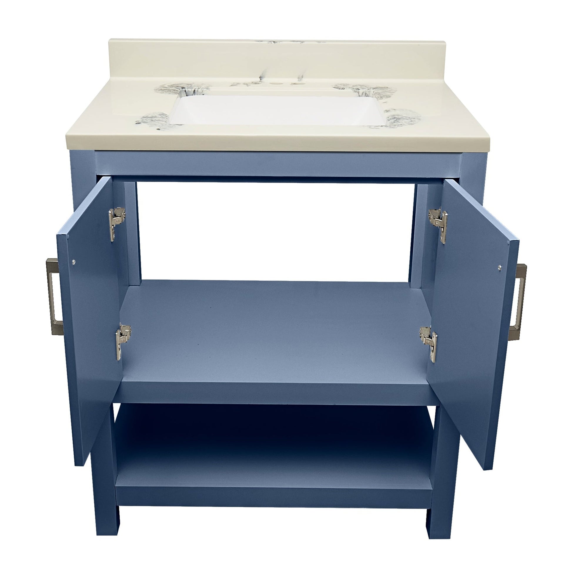 Ella's Bubbles Taos 31" Navy Blue Bathroom Vanity With Carrara White Cultured Marble Top With Backsplash and Sink