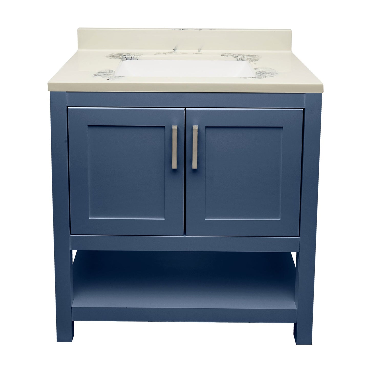 Ella's Bubbles Taos 31" Navy Blue Bathroom Vanity With Carrara White Cultured Marble Top With Backsplash and Sink