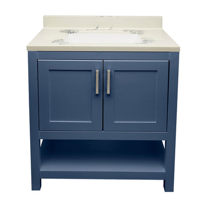 Ella's Bubbles Taos 31" Navy Blue Bathroom Vanity With Carrara White Cultured Marble Top With Backsplash and Sink