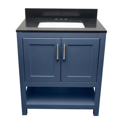 Ella's Bubbles Taos 31" Navy Blue Bathroom Vanity With Galaxy Black Quartz Stone Top With Backsplash and Sink