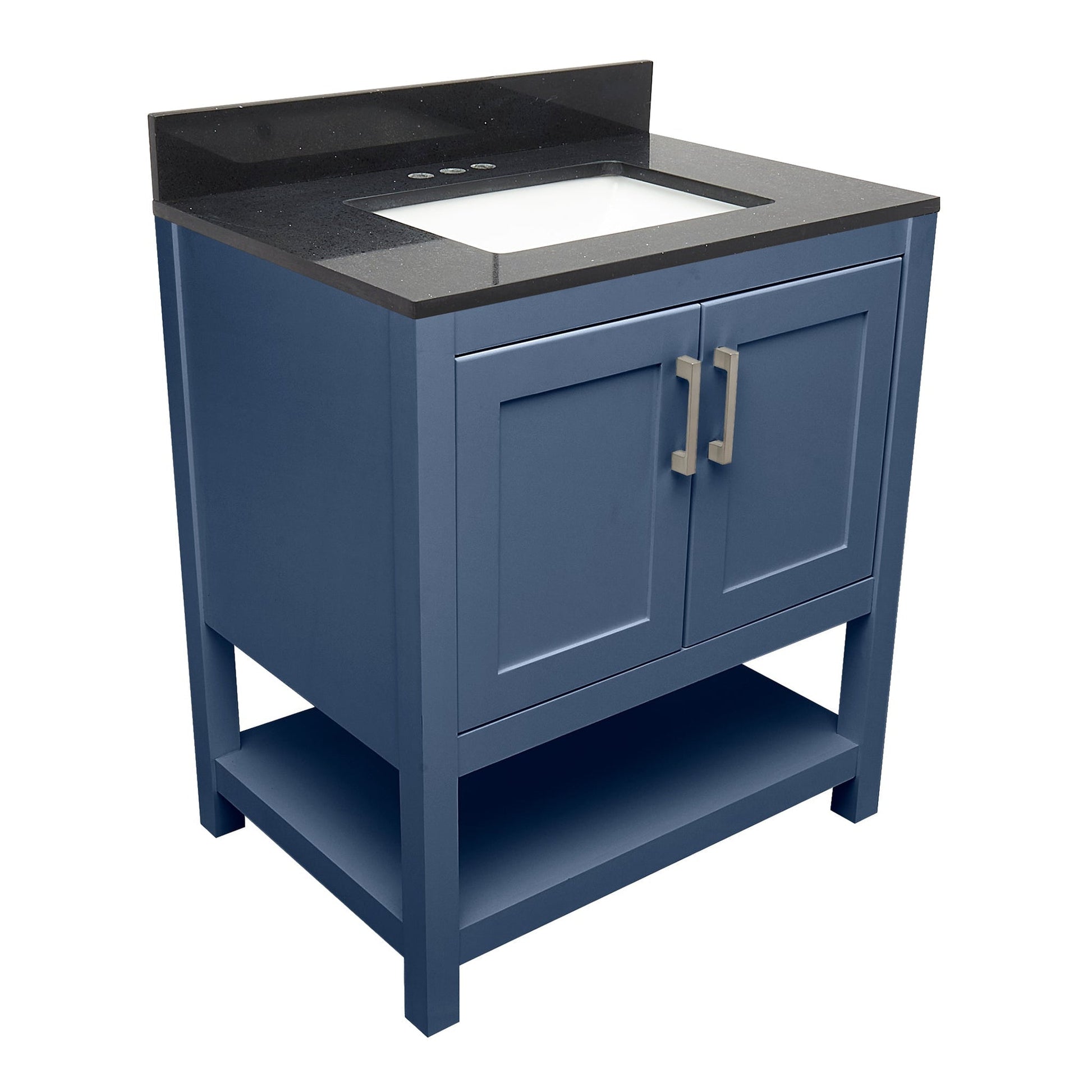 Ella's Bubbles Taos 31" Navy Blue Bathroom Vanity With Galaxy Black Quartz Stone Top With Backsplash and Sink