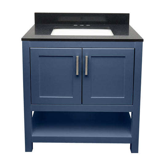 Ella's Bubbles Taos 31" Navy Blue Bathroom Vanity With Galaxy Black Quartz Stone Top With Backsplash and Sink