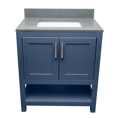 Ella's Bubbles Taos 31" Navy Blue Bathroom Vanity With Galaxy Gray Quartz Stone Top With Backsplash and Sink