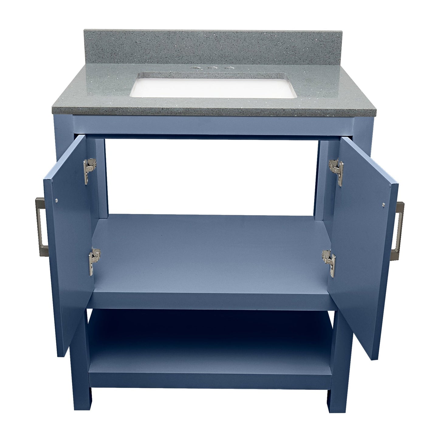 Ella's Bubbles Taos 31" Navy Blue Bathroom Vanity With Galaxy Gray Quartz Stone Top With Backsplash and Sink