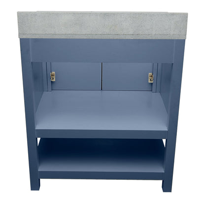 Ella's Bubbles Taos 31" Navy Blue Bathroom Vanity With Galaxy Gray Quartz Stone Top With Backsplash and Sink