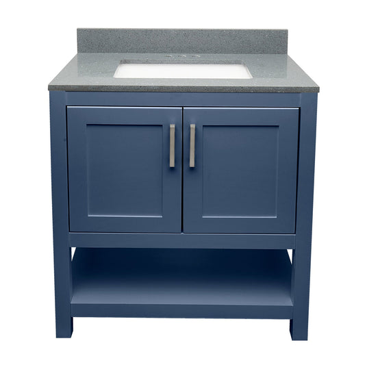 Ella's Bubbles Taos 31" Navy Blue Bathroom Vanity With Galaxy Gray Quartz Stone Top With Backsplash and Sink